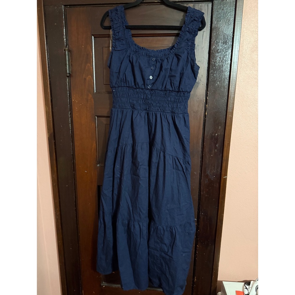 Universal Thread Navy Blue Smocked Tiered Midi Dress Sleeveless Ruffle Medium